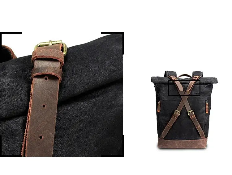Rucksack aus gewachstem Canvas und Leder — Modell C