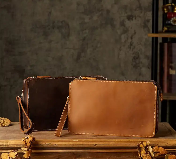 Cartera de mano de cuero crazy horse — Modelo C