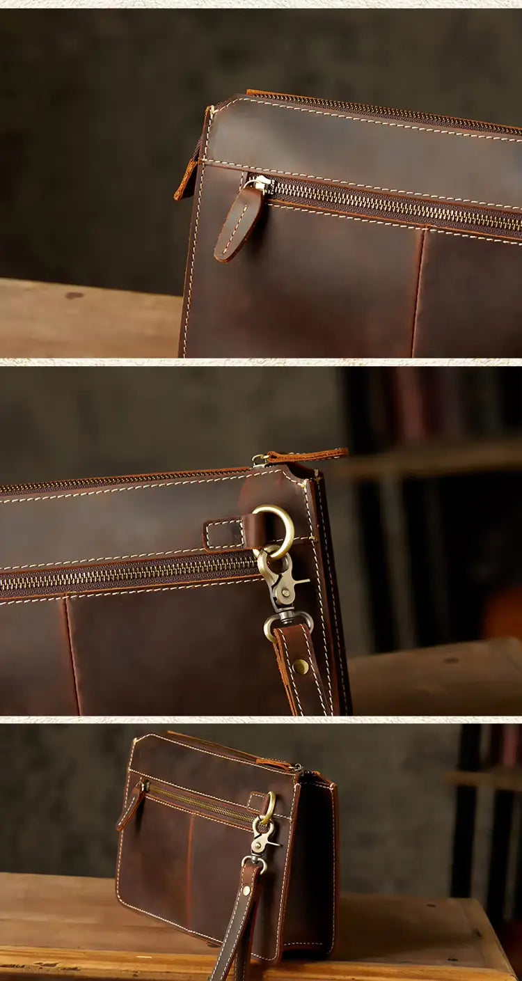 Cartera de mano de cuero crazy horse — Modelo C