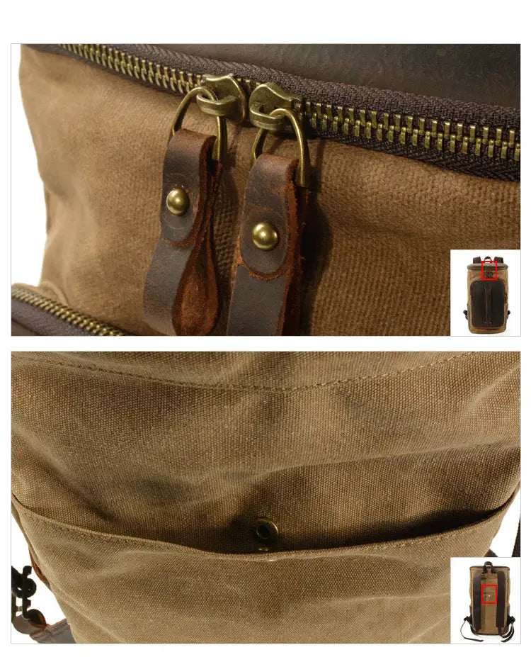 Rucksack aus gewachstem Canvas und Leder — Modell J — Detailansicht