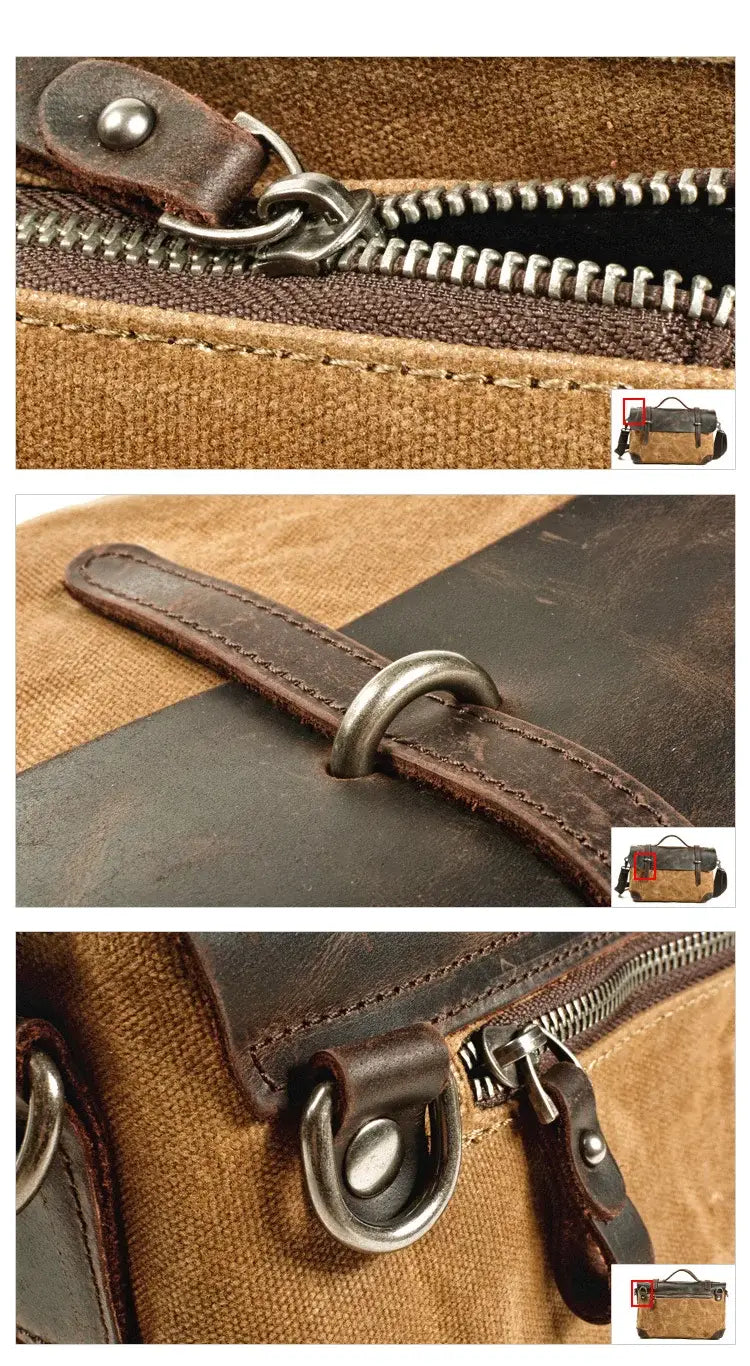 Bolsa de ombro em lona encerada e pele — Modelo B