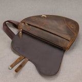 New Men's Genuine Leather Crossbody Chest Bag Retro Mad Leather Saddle Bag Outdoor Sports Shoulder Bag Casual Lea...