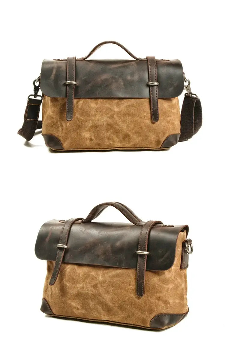 Bolsa de ombro em lona encerada e pele — Modelo B