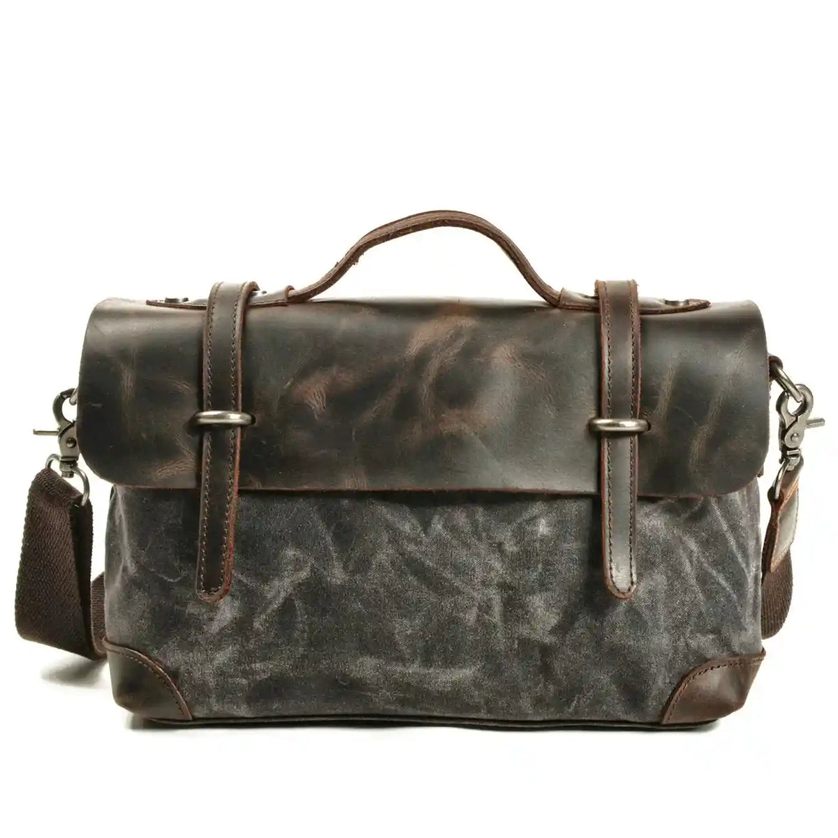 Bolsa de ombro em lona encerada e pele — Modelo B