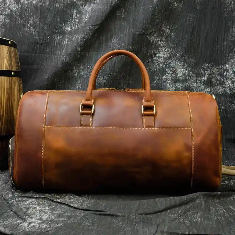Reisetasche aus Crazy Horse-Leder — Modell P — Rückansicht