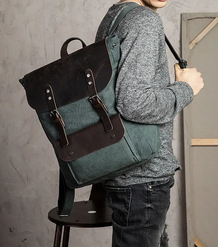 Canvas Backpack with Leather Details — Style B