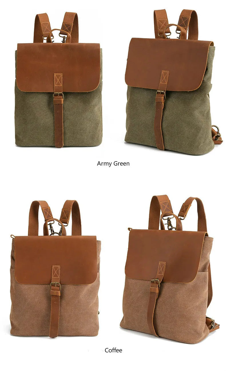 Mochila com detalhes em pele em lona encerada e pele — Modelo B