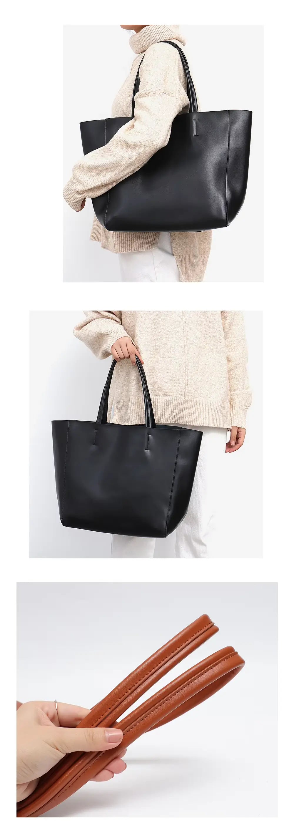 Tote-Bag mit herausnehmbarer Innentasche aus Rindsleder — Modell B
