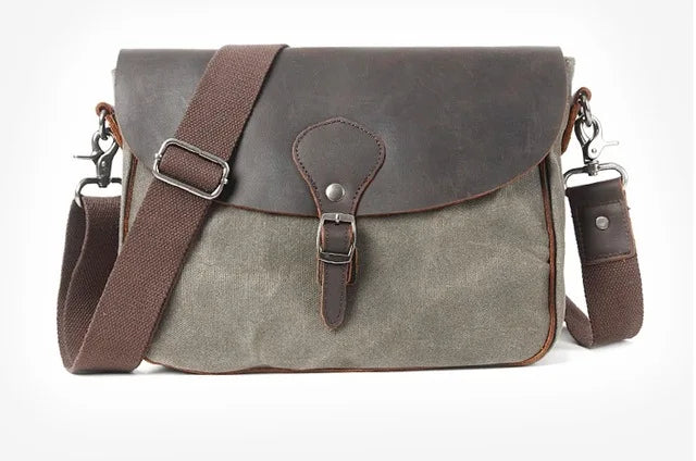 Waxed Canvas & Leather Shoulder Bag — Style D — Colour options