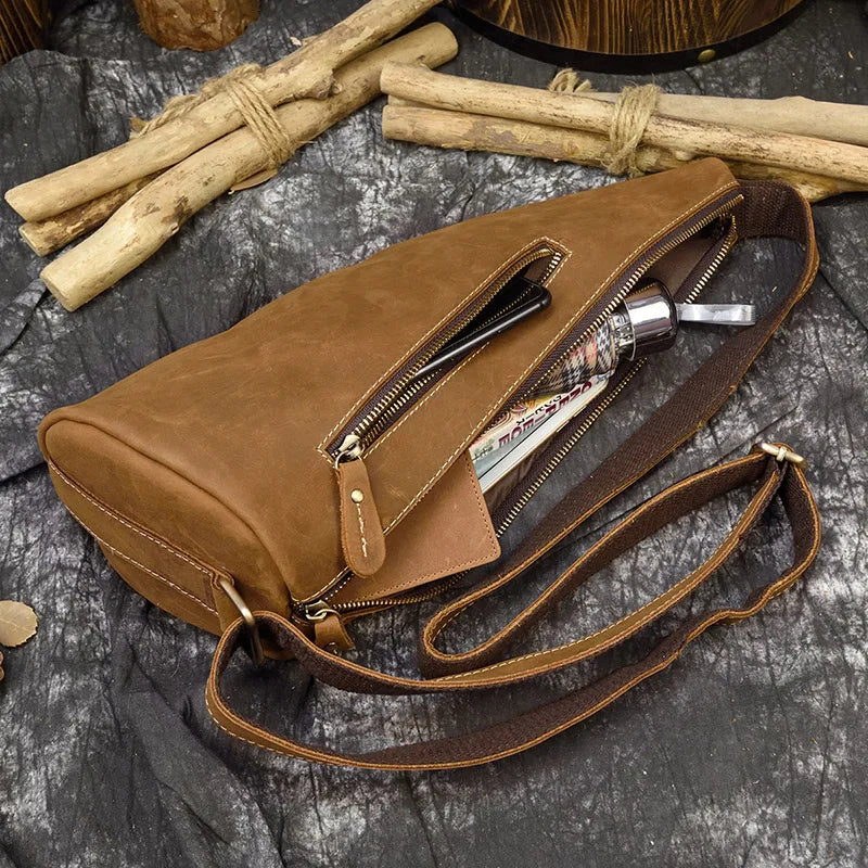 Crazy Horse Leather Crossbody Bag — Style C