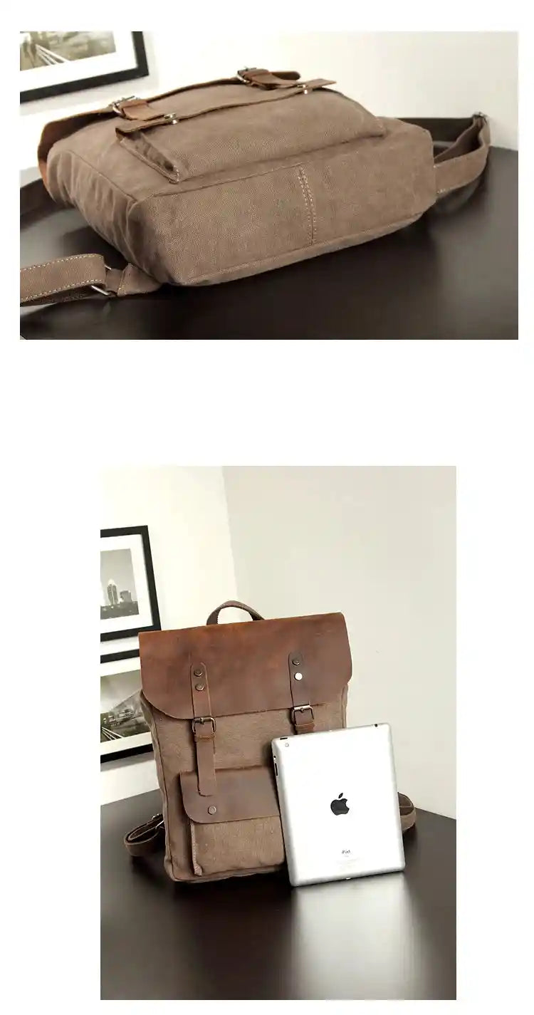 Canvas Backpack with Leather Details — Style B