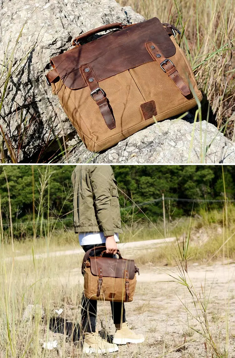 Waxed Canvas & Leather Shoulder Bag — Style C