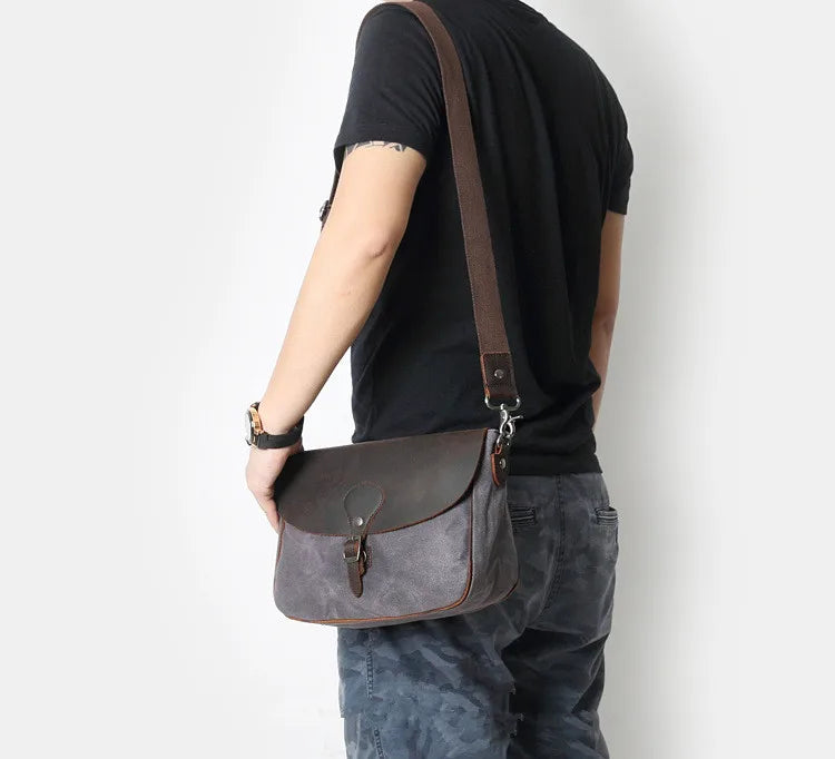 Waxed Canvas & Leather Shoulder Bag — Style D — Side view