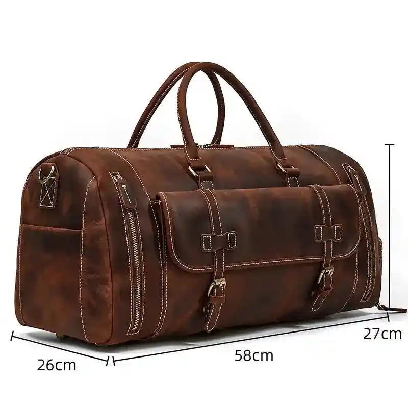 Reisetasche aus Crazy Horse-Leder — Modell P — Größenangaben; 58cm