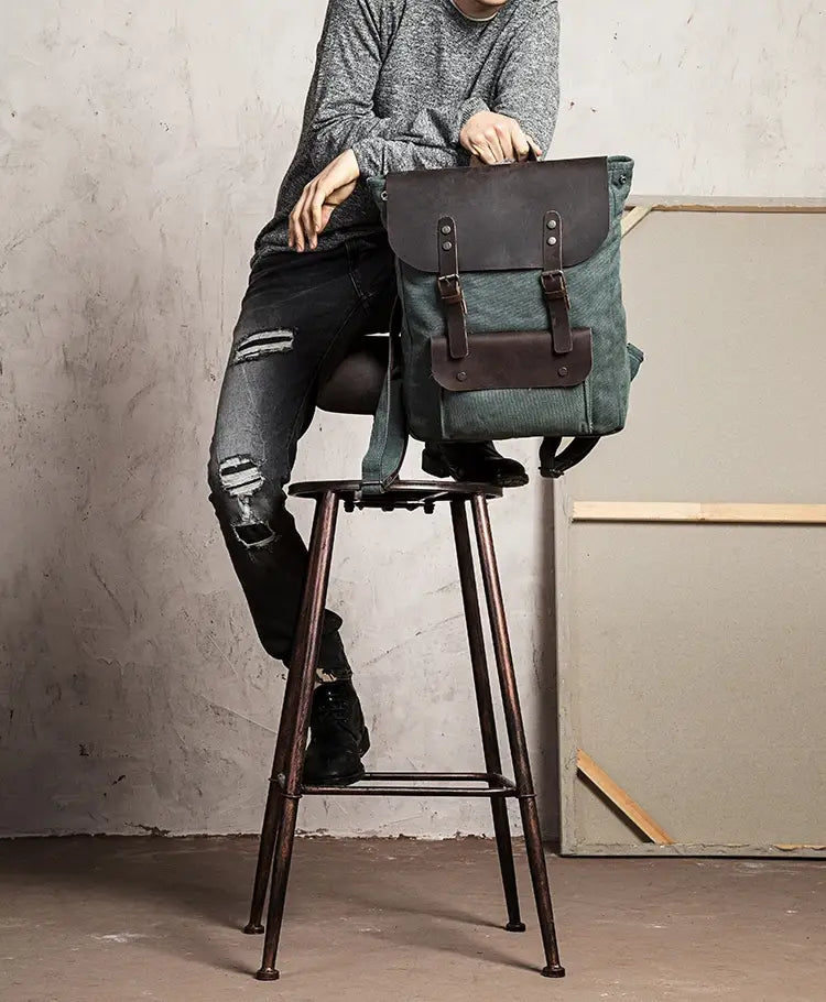 Canvas Backpack with Leather Details — Style B