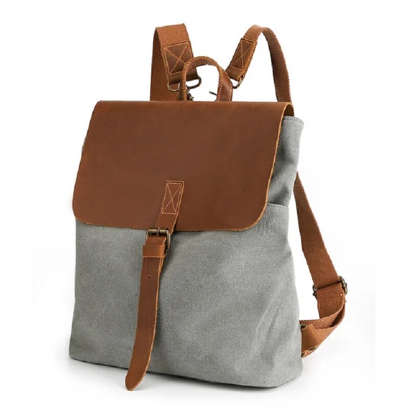 Mochila com detalhes em pele em lona encerada e pele — Modelo B