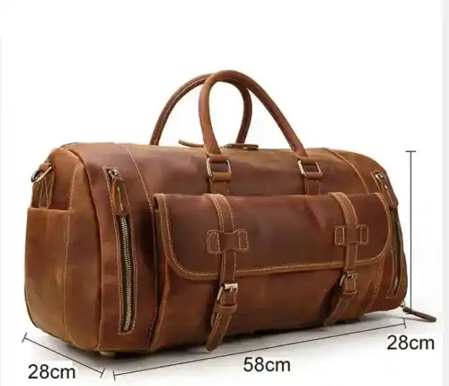 Reisetasche aus Crazy Horse-Leder — Modell P — Größenangaben; 58cm