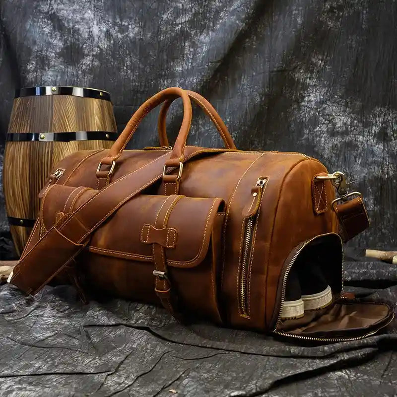 Reisetasche aus Crazy Horse-Leder — Modell P — Schuhfach