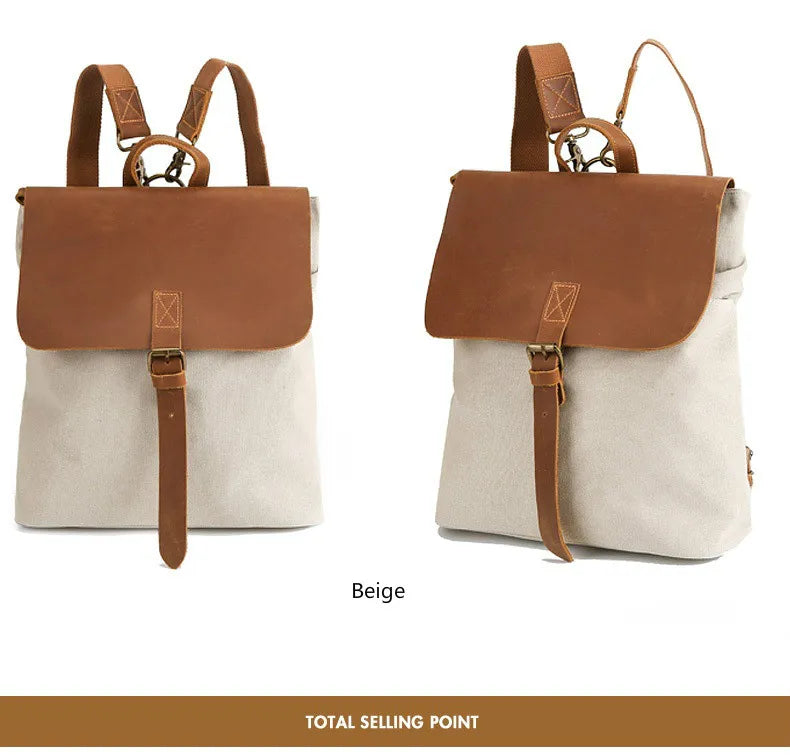 Mochila com detalhes em pele em lona encerada e pele — Modelo B