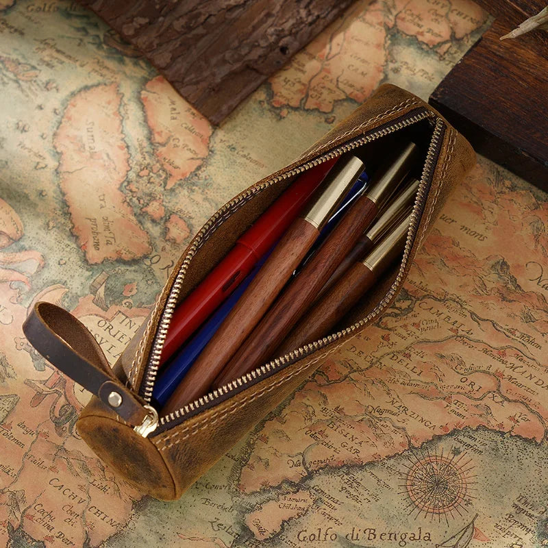 Crazy Horse Leather Pencil Case — Style B