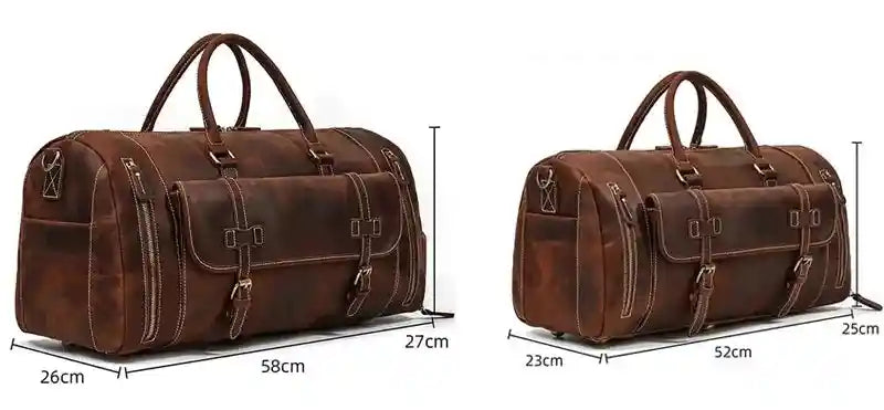 Reisetasche aus Crazy Horse-Leder — Modell P — Größenangaben