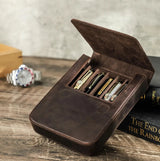 Organizador para 6 canetas em pele crazy horse — Modelo E