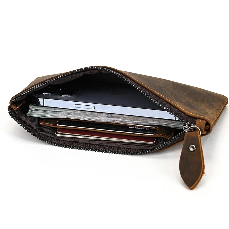 Crazy Horse Leather Long Wallet — Style A
