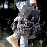 Crazy Horse Leather Canvas Backpack_F