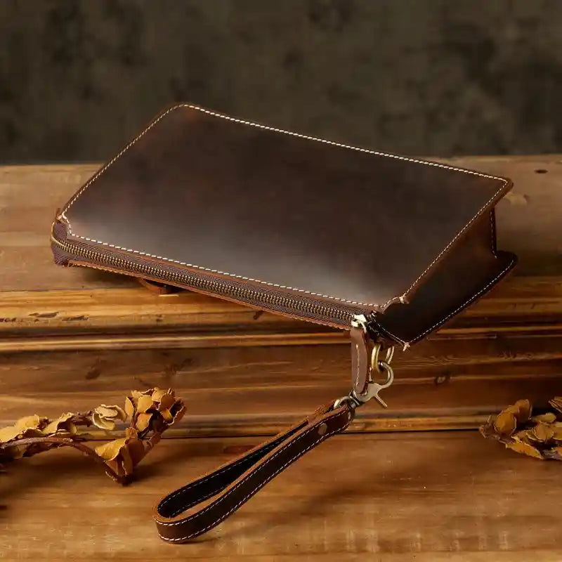 Cartera de mano de cuero crazy horse — Modelo C