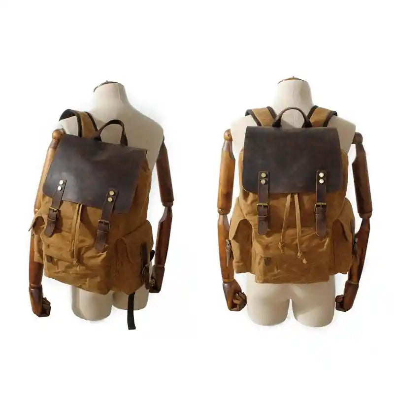 Mochila com detalhes em pele em lona e pele — Modelo F