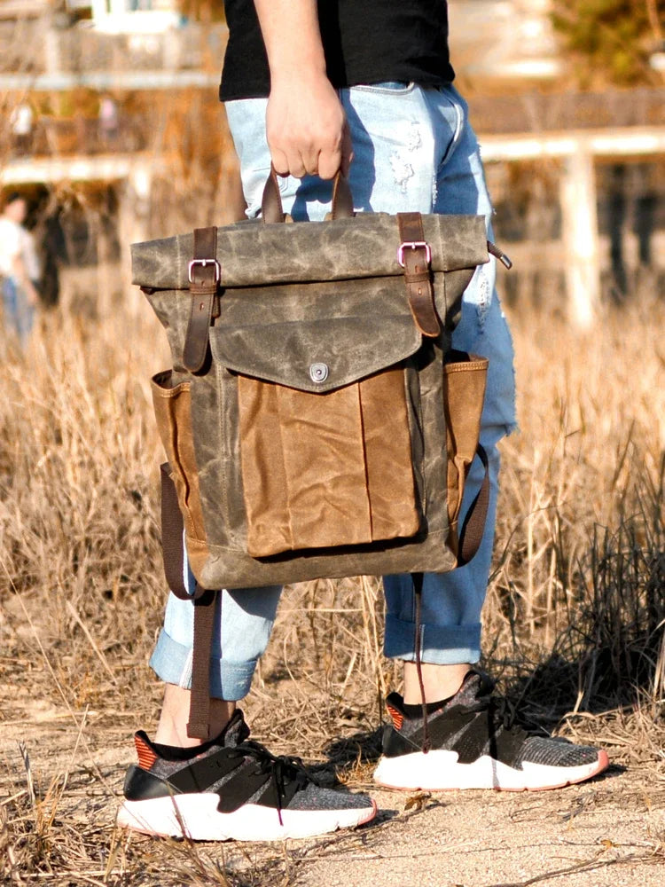 Rucksack mit Lederbesatz aus Canvas — Modell D