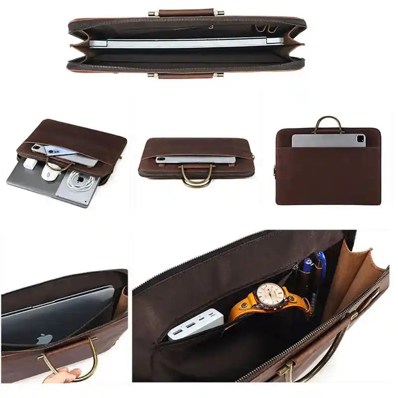 Schmale Aktentasche aus Crazy Horse-Leder — Modell W
