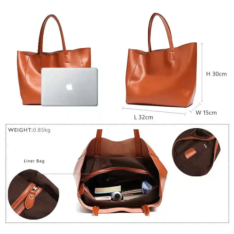 Tote-Bag mit herausnehmbarer Innentasche aus Rindsleder — Modell B