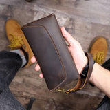 S.WORKER Classic Full Grain Leather Long Wallet For Men Large Capacity For Cash&Cards Slot Pocket Purse
