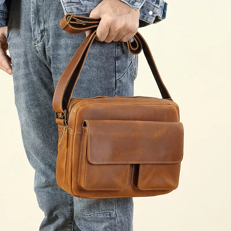 Crazy Horse Leather Shoulder Bag — Style U