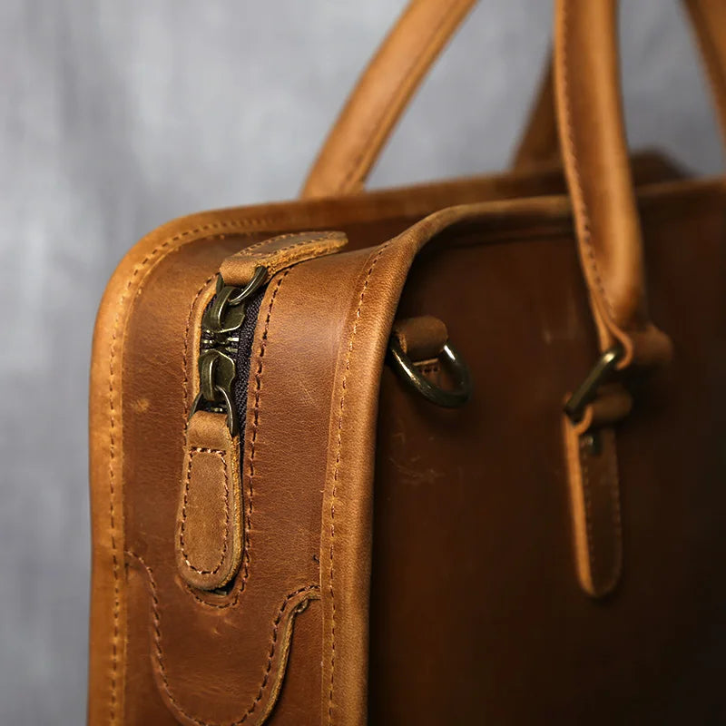 Crazy Horse Leather Briefcase — Style F
