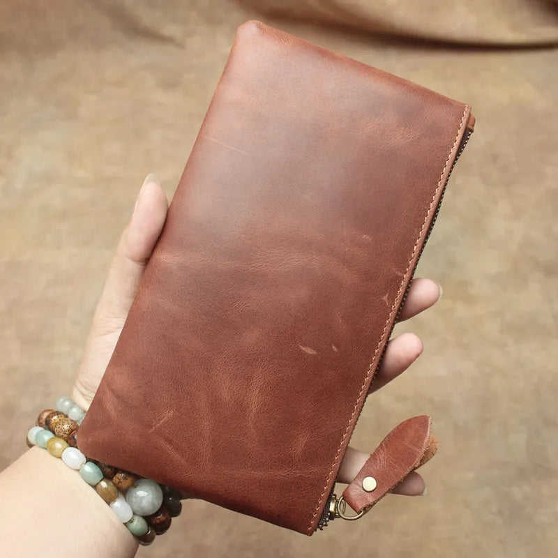 Crazy Horse Leather Long Wallet — Style A