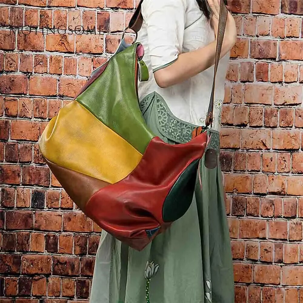 Cowhide Patchwork Shoulder Bag