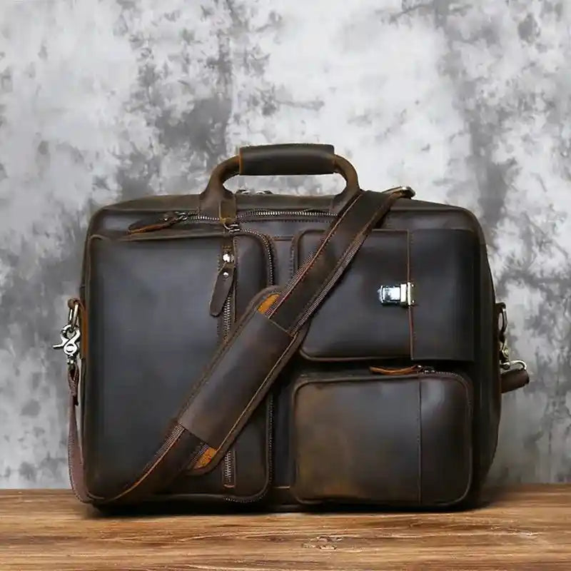Men's Crazy Horse Leather Retro Commuter Business Bag