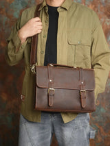 NASVA Genuine Leather Men's Briefcase Retro Handbag Shoulder Laptop Bags Office Bags Document Bags