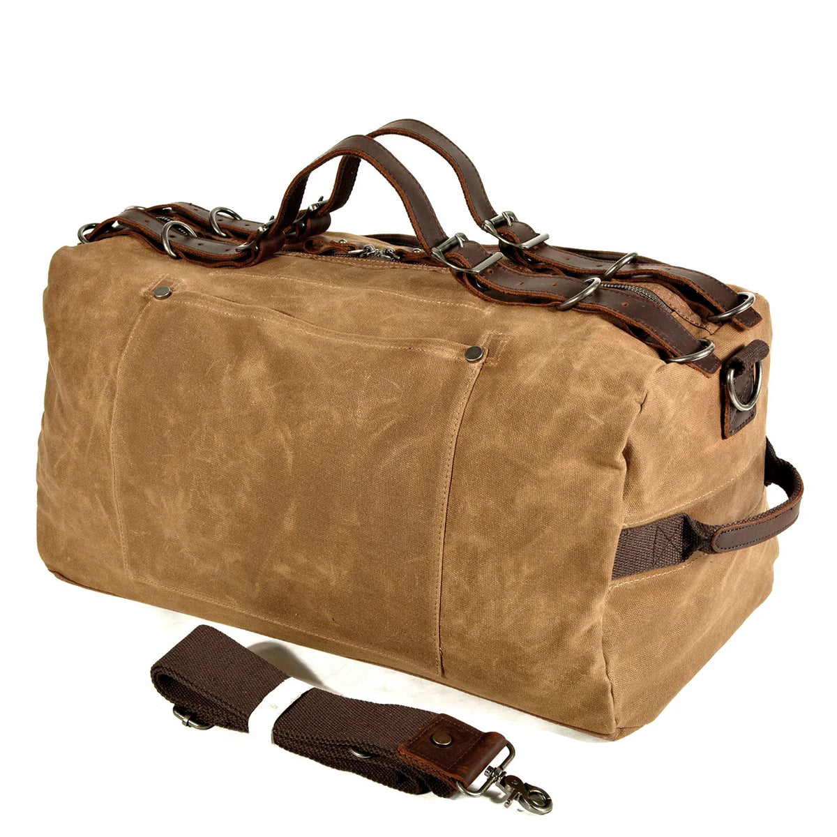 Saco duffel em lona encerada e pele — Modelo C