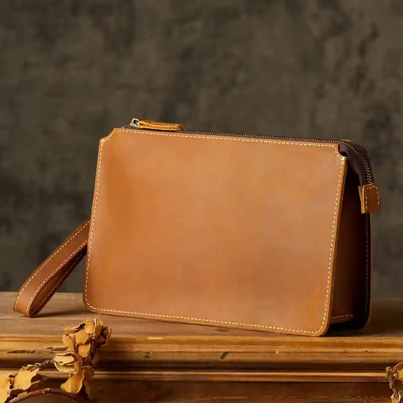 Cartera de mano de cuero crazy horse — Modelo C