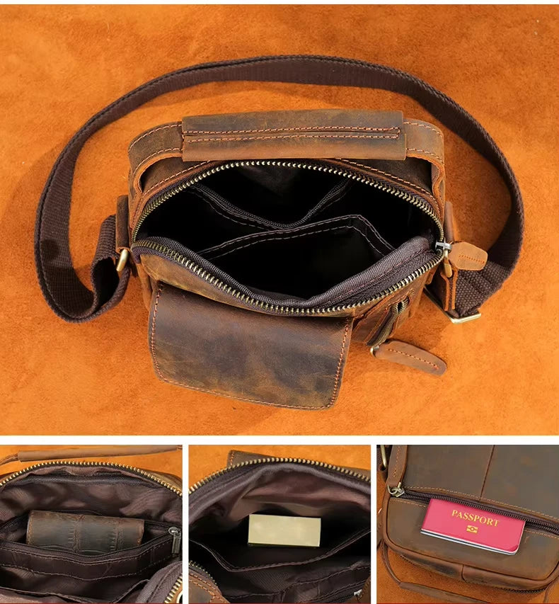 Mini bolsa de ombro em pele crazy horse — Modelo V