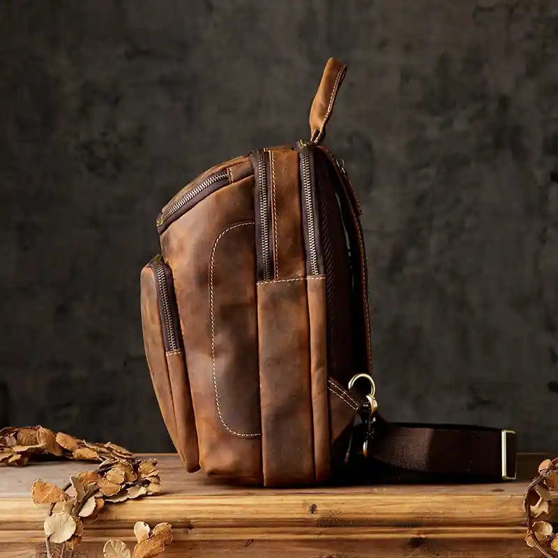 Bolsa a tiracolo em pele crazy horse — Modelo L