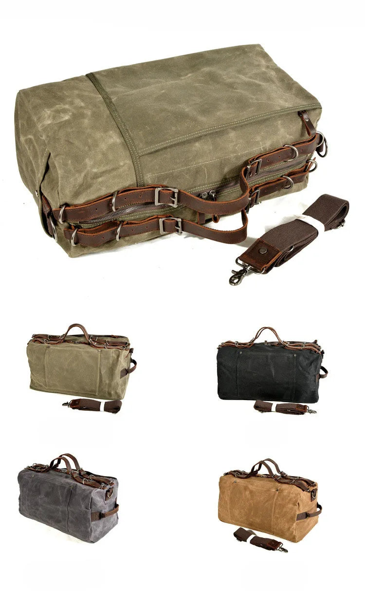 Saco duffel em lona encerada e pele — Modelo C — Imagem de detalhe