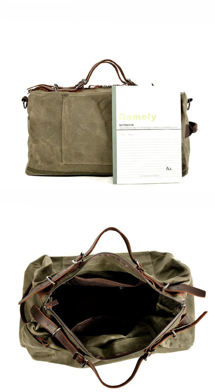 Saco duffel em lona encerada e pele — Modelo C — Imagem de detalhe
