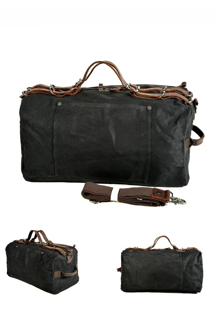 Saco duffel em lona encerada e pele — Modelo C — Imagem de detalhe
