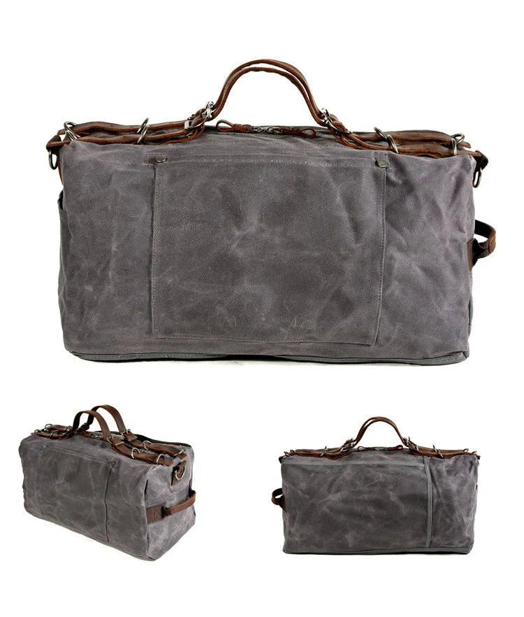 Saco duffel em lona encerada e pele — Modelo C — Imagem de detalhe