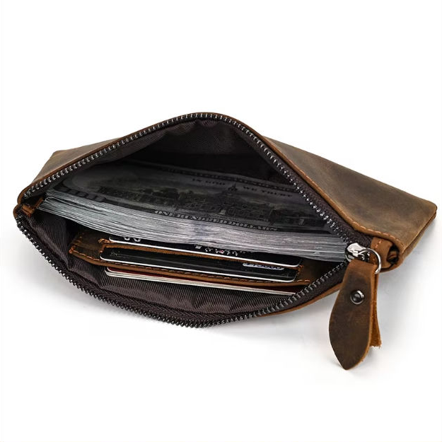Crazy Horse Leather Long Wallet — Style A — Detail image 8