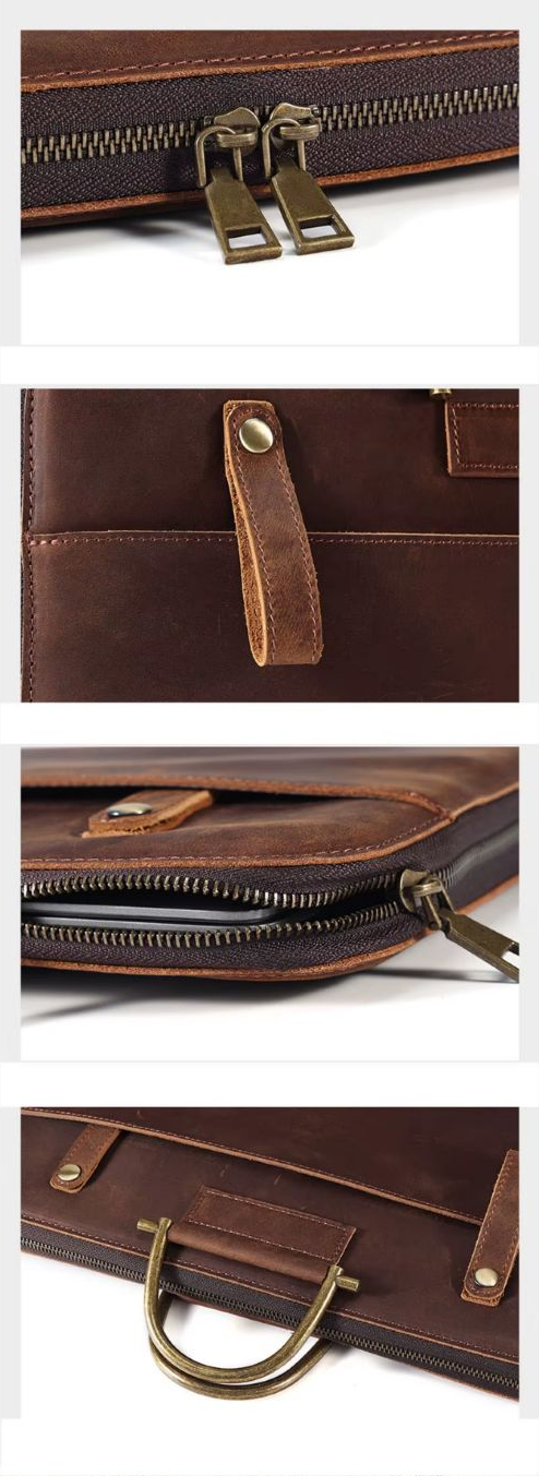 Schmale Aktentasche aus Crazy Horse-Leder — Modell W